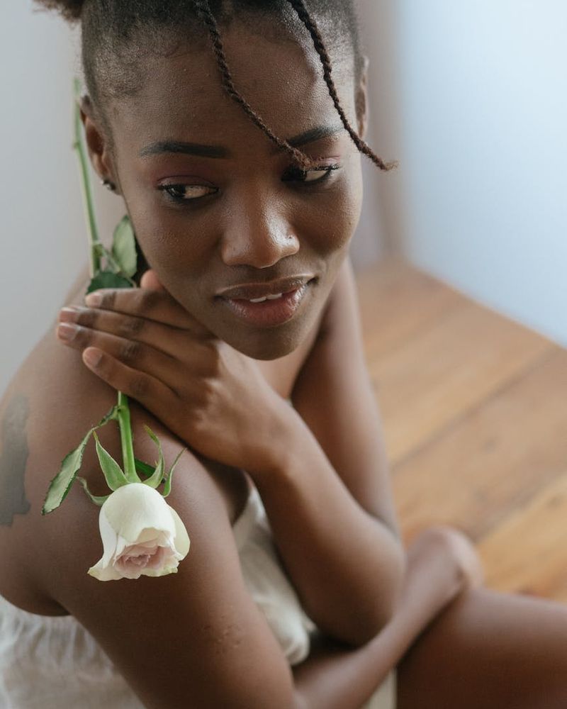 Woman finding calm and relaxation in a comfortable posture.